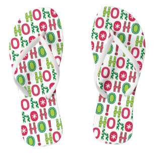 Ho Ho Ho Christmas Fun Modern Red Green Pattern Flip Flops