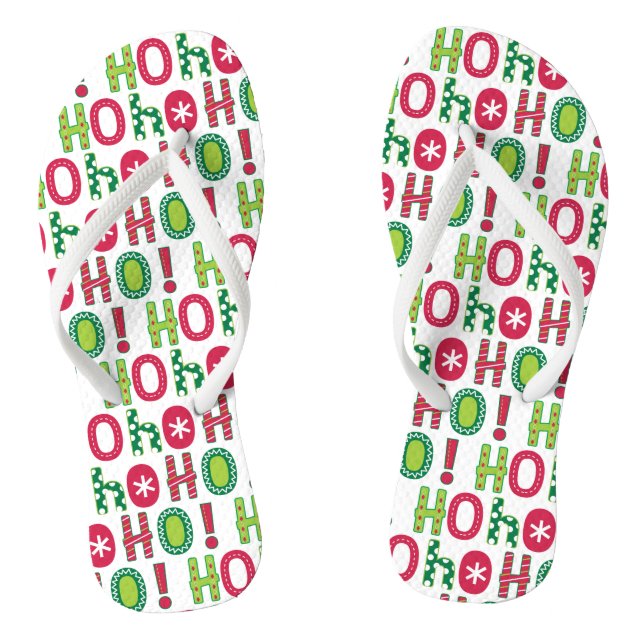 Ho Ho Ho Christmas Fun Modern Red Green Pattern Flip Flops (Footbed)