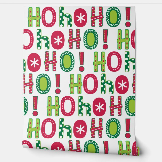 Ho Ho Ho Christmas Fun Modern Typography Pattern Wallpaper (Unrolling)