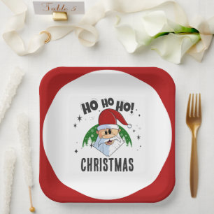 Ho Ho Ho Christmas Funny Santa Face Paper Plate