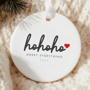 Ho Ho Ho   Christmas Heart Modern Minimalist Ceramic Ornament