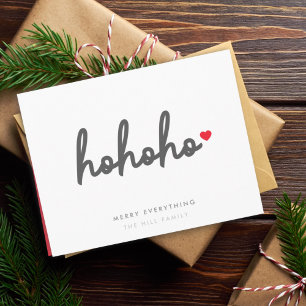 Ho Ho Ho   Christmas Heart Modern Minimalist Holiday Card
