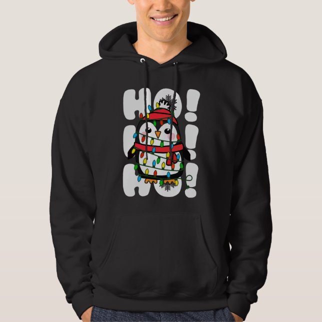 Ho Ho Ho Christmas Lights Cute Penguin Hoodie (Front)