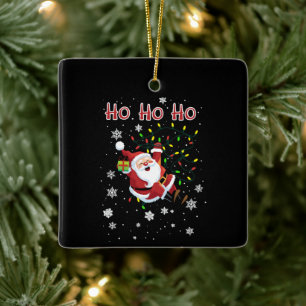 Ho Ho Ho Christmas Lights Xmas Funny Santa Ceramic Ornament