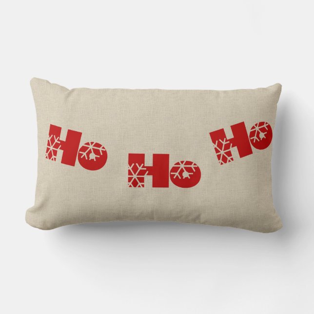 Ho Ho Ho Christmas Lumbar Burlap Coussin (Recto)
