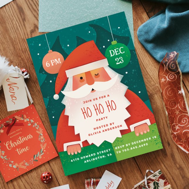 Ho Ho Ho Christmas Party | Cute Santa Holiday Invitation (Creator Uploaded)