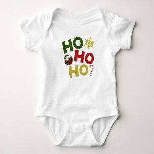 HO HO HO+Christmas Pudding, Candy, Snowflake Baby Bodysuit