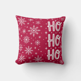 Ho Ho Ho Christmas Red Snowflake Throw Pillow