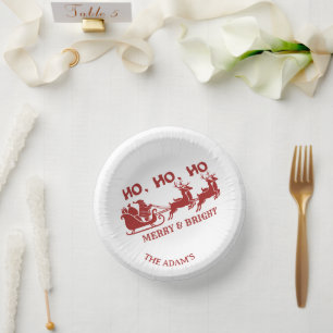 HO,HO,HO Christmas Santa Sleigh With Reindeer Paper Plate