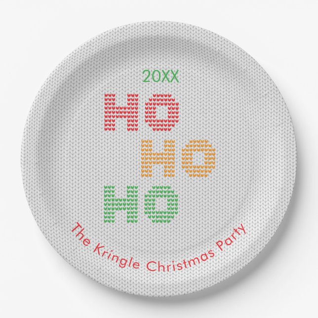Ho Ho Ho Christmas Sweater Typography Paper Plate (Front)