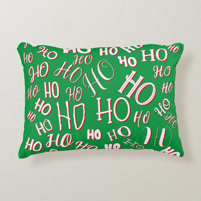 HO HO HO Christmas text pattern white green red Accent Pillow (Front)