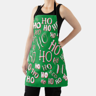 HO HO HO Christmas text pattern white green red Apron