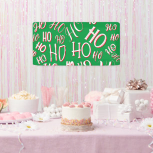HO HO HO Christmas text pattern white green red Banner
