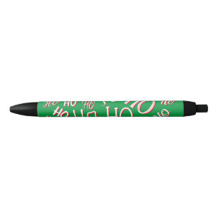 HO HO HO Christmas text pattern white green red Black Ink Pen