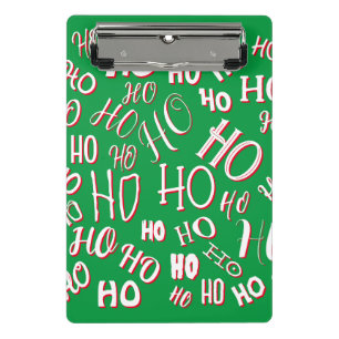 HO HO HO Christmas text pattern white green red Mini Clipboard
