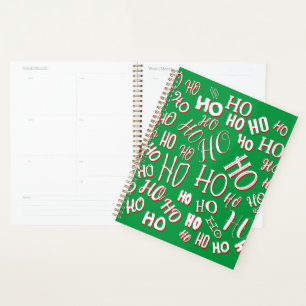 HO HO HO Christmas text pattern white green red Planner