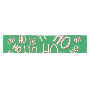 HO HO HO Christmas text pattern white green red Short Table Runner