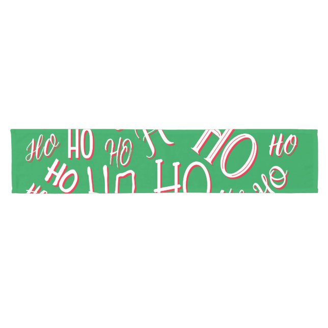 HO HO HO Christmas text pattern white green red Short Table Runner (Horizontal)