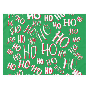 HO HO HO Christmas text pattern white green red Tablecloth