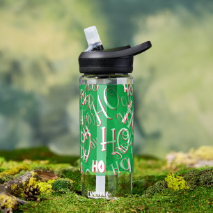 HO HO HO Christmas text pattern white green red Water Bottle