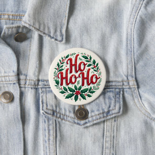 Ho Ho Ho Christmas Wreath Typography Design 3 Inch Round Button