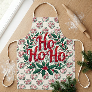 Ho Ho Ho Christmas Wreath Typography Design Apron