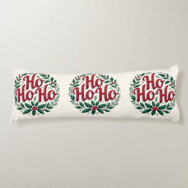 Ho Ho Ho Christmas Wreath Typography Design Body Pillow (Front)