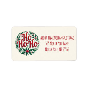 Ho Ho Ho Christmas Wreath Typography Design Label
