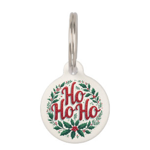 Ho Ho Ho Christmas Wreath Typography Design Pet Tag