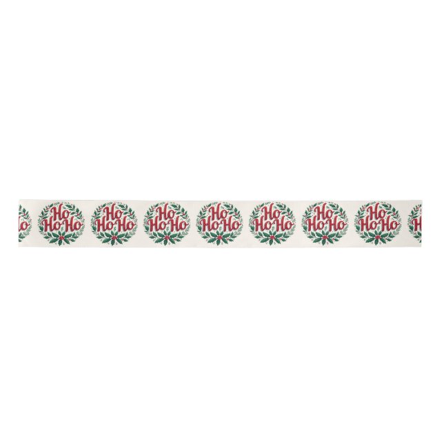Ho Ho Ho Christmas Wreath Typography Design Satin Ribbon (Front)