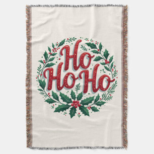 Ho Ho Ho Christmas Wreath Typography Design Throw Blanket