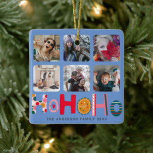 Ho Ho Ho Colourful 6 Photo Christmas Ceramic Ornament