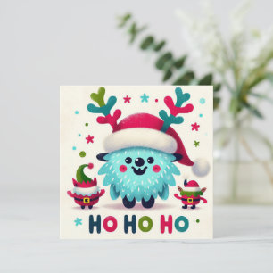 HO HO HO cute fluffy Santa elves Holiday Card