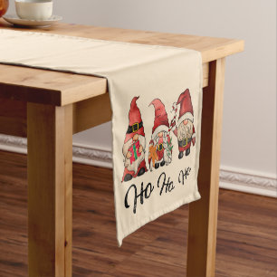 Ho Ho Ho! Cute Gnomes Christmas Holiday Pink Short Table Runner