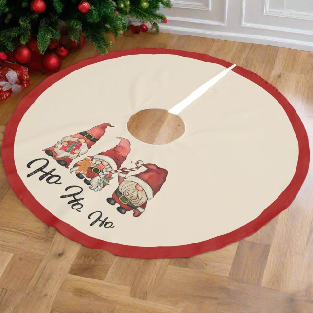 Ho Ho Ho! Cute Gnomes Nordic Christmas Red  Brushed Polyester Tree Skirt (Creator Uploaded)