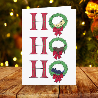 Ho Ho Ho Cute Sleepy Lab Puppies in Wreaths Blank  Holiday Card