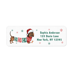 HO-HO-HO DACHSHUND CHRISTMAS RETURN ADDRESS LABEL