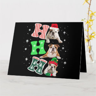 Ho Ho Ho English Bulldog Santa Reindeer Christmas Card