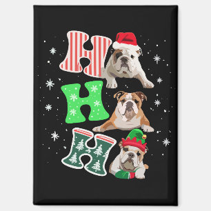 Ho Ho Ho English Bulldog Santa Reindeer Christmas  Magnet