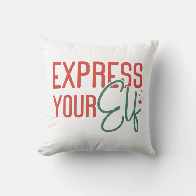 Ho Ho Ho Express Your Elf Christmas Throw Pillow (Front)