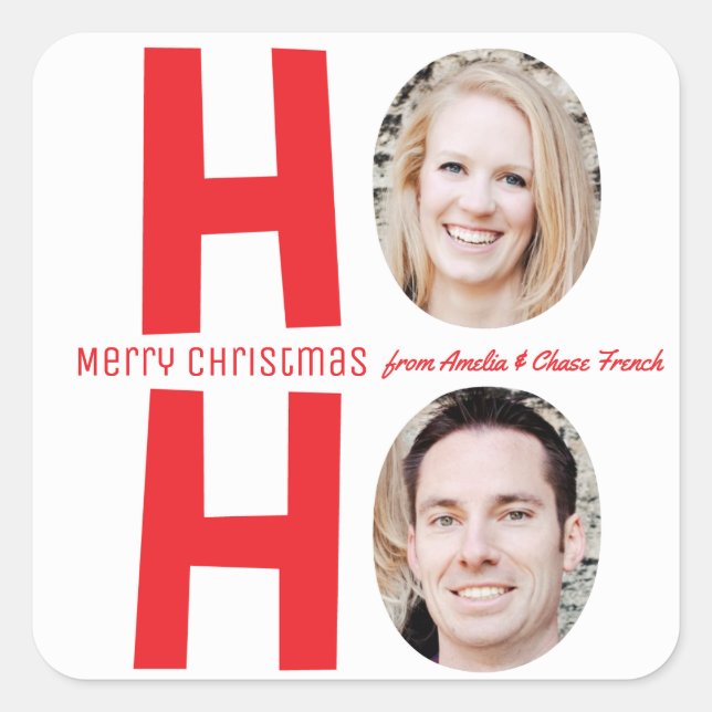 Ho Ho Ho Family Photo Sticker de Noël (Devant)