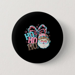 Ho Ho Ho Faux Crochet Leopard Santa Xmas Holiday C 2 Inch Round Button