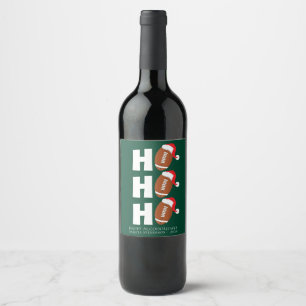 Ho Ho Ho Football   Funny Christmas Season Humor Wine Label