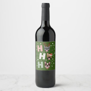 Ho Ho Ho French Bulldog Merry Christmas Wine Label