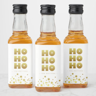 Ho Ho Ho   Fun Christmas White & Gold Mini Liquor Bottle Label