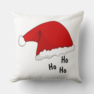 Ho ho ho Funny Cute santa hat red and white xmas Throw Pillow