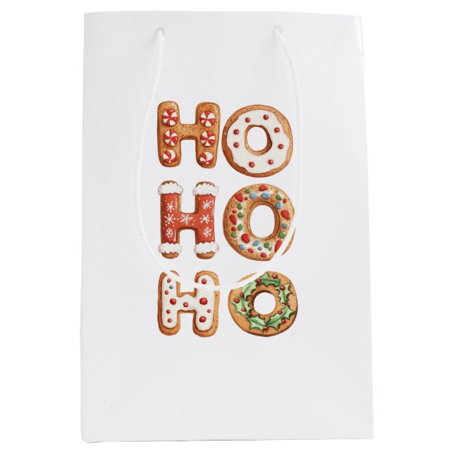 Ho Ho Ho Gingerbread Cookie Christmas Medium Gift Bag (Front)