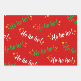 Ho Ho Ho Green Red White Yellow Wrapping Paper Sheet