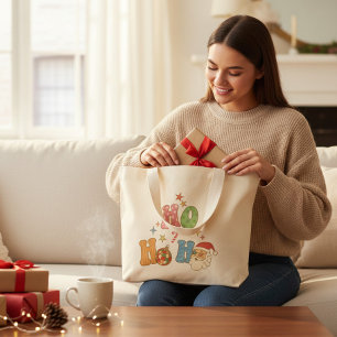 Ho Ho Ho Groovy Merry Christmas Festive Large Tote Bag