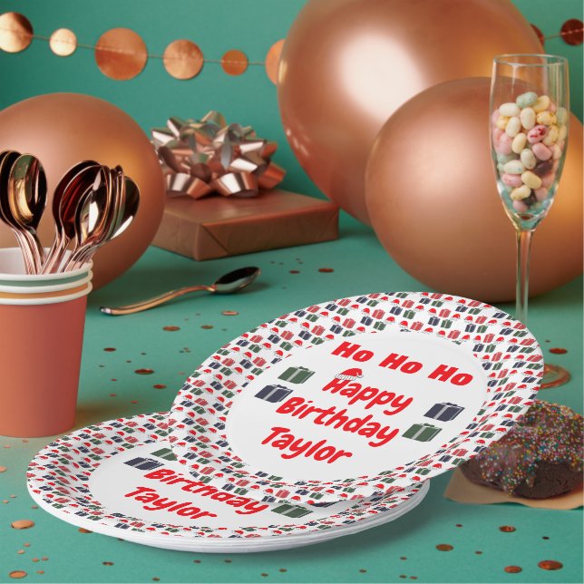 HO HO HO Happy Birthday Paper Plate (Multi)